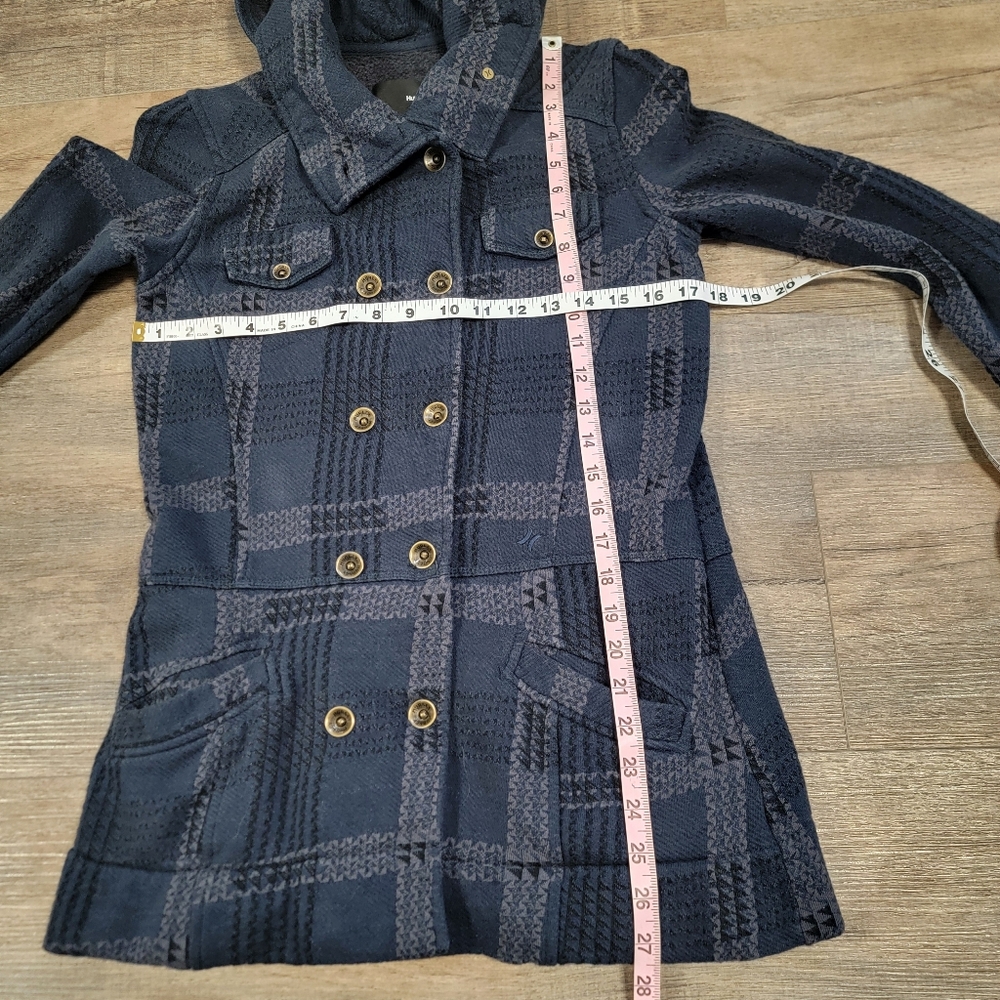 Hurley Blue Gray Plaid Double Breasted Detachable Hood Jacket Womens Size Small - Picture 7 of 11